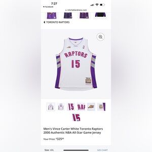 2000 authentic raptors Vince Carter jersey in a XL size 48